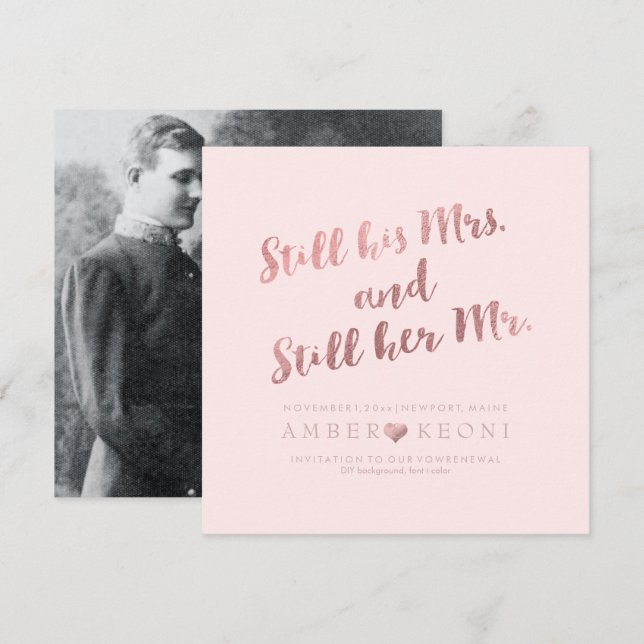 Invitación Renovación de votos PixDezines / Falso oro rosa /  (Anverso / Reverso)