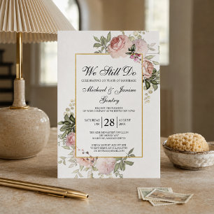 Invitación Renovación de Votos Polvo Rosa Floral Rosa