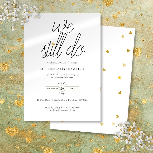Invitación Renovación de votos Todavía lo hacemos Corazón de  (Vow Renewal We Still Do Chic Gold Love Heart Invitation)