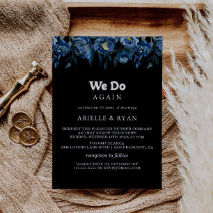 Invitación Renovación de votos We Do Again floral azul de la