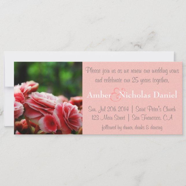 Invitación Renovación de votos y 25 años: Carnación rosa (Anverso)