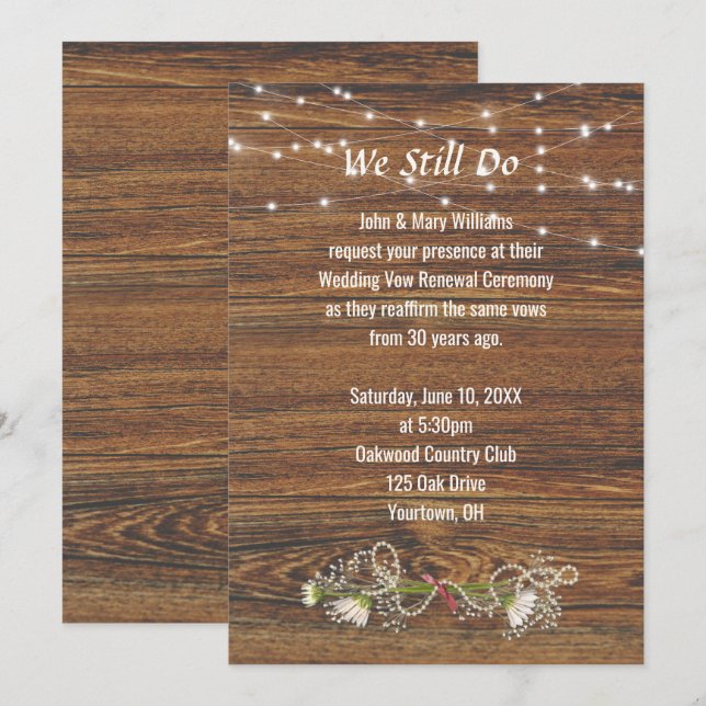 Invitación Renovación de Vow de Madera y Cadena Ligera (Anverso / Reverso)