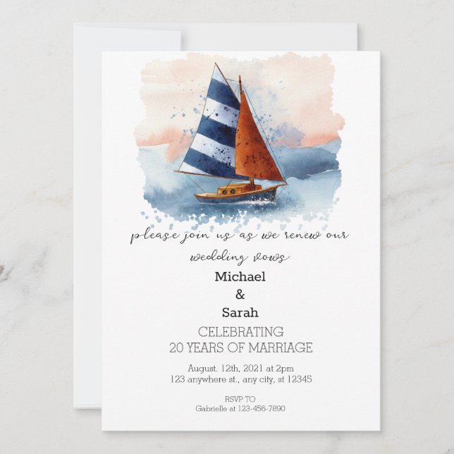 Invitación Renovación de Vow del Boda de barcos náuticos (Anverso)