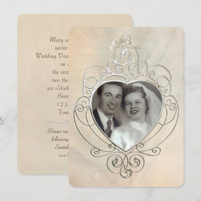 Invitación Renovación de Vow del marco plateado vintage (Anverso / Reverso)