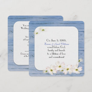 Invitación renovación de vow- madera azul con ramo floral sua