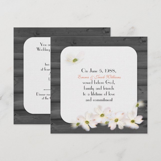 Invitación renovación de vow- madera negra con ramo floral su (Anverso / Reverso)