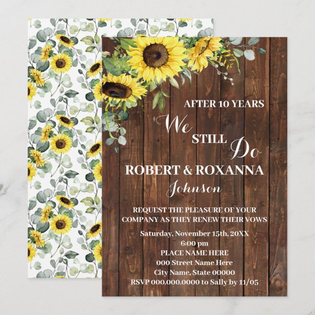 Invitación Renovación del aniversario de Boda de girasol occi (Anverso / Reverso)