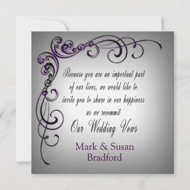 Invitación Renovación del boda - Borde gris morado (Anverso)