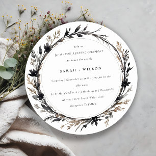 Invitación Renovación del juramento de flor salvaje Boho Blac