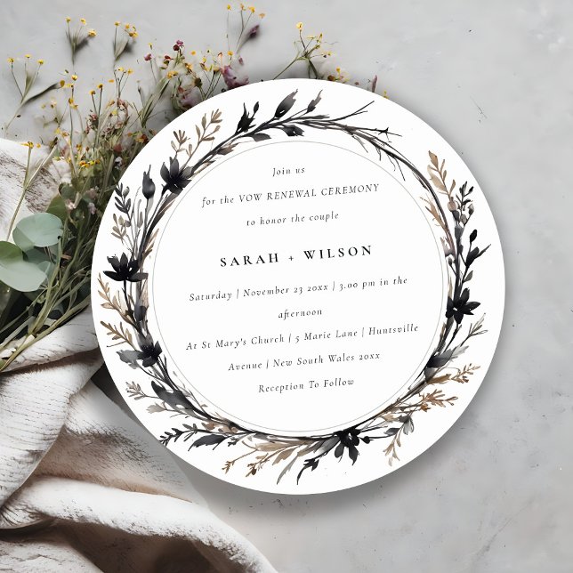 Invitación Renovación del juramento de flor salvaje Boho Blac (Subido por el creador)