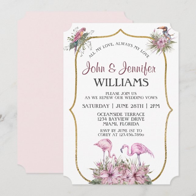 Invitación Renovación del juramento de oro rosado tropical Fl (Anverso / Reverso)
