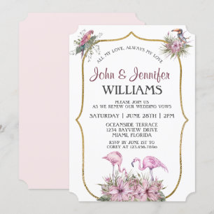 Invitación Renovación del juramento de oro rosado tropical Fl