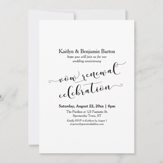 Invitación Renovación del Voto de Blanco y Negro Celebración  (Anverso)