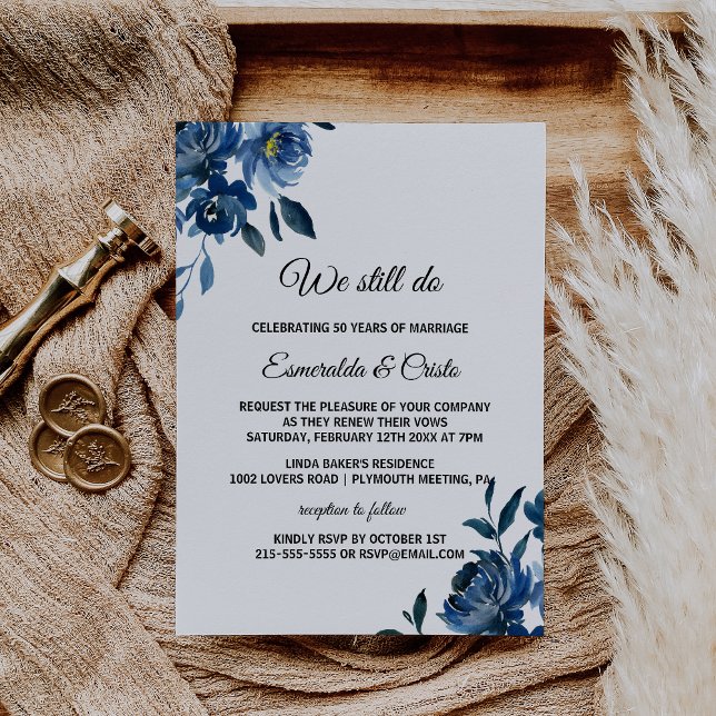 Invitación Renovación del voto floral azul moderno (Subido por el creador)