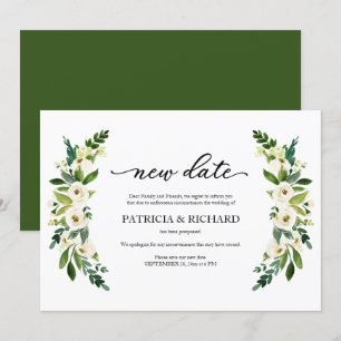 Invitación Renovación Floral Verde Nueva Fecha de Boda Aplaza