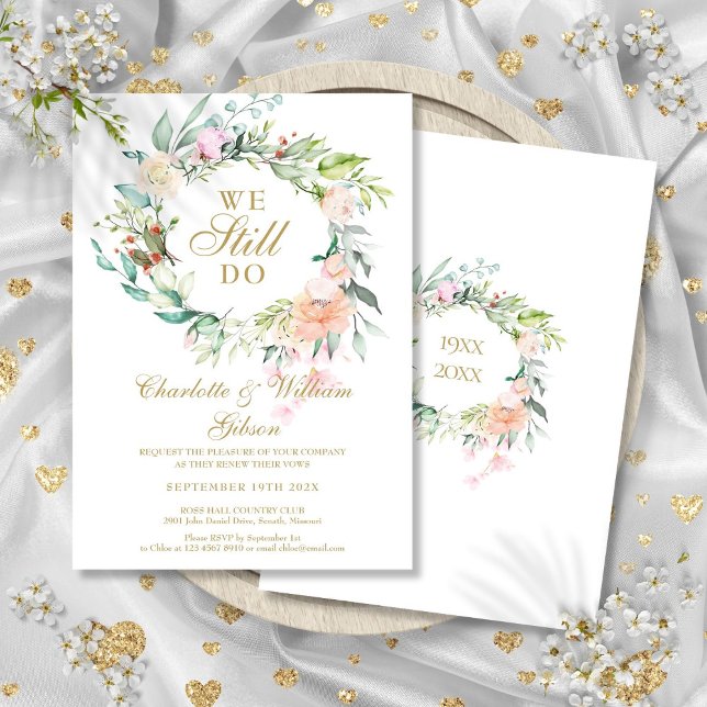 Invitación Renovamos los votos, guirnalda floral (We Still Do Vow Renewal Floral Garland Invitation)