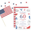 Invitación Reokout De La Fiesta De Los 60 Años De Blanco Rojo<br><div class="desc">Diseño de invitaciones para el cumpleaños 60 de Stars and Stripes para una cocina familiar al aire libre o un fiesta de picnic</div>