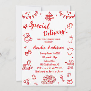 Invitación Reparto Especial de Pizza Divertida para Baby Show