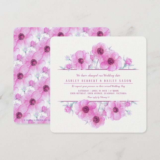 Invitación Repetición del boda de la acuarela floral de anémo (Anverso / Reverso)