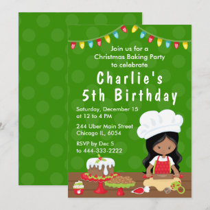 Invitación Repostería de Navidad Cumpleaños Niña Afroamerican