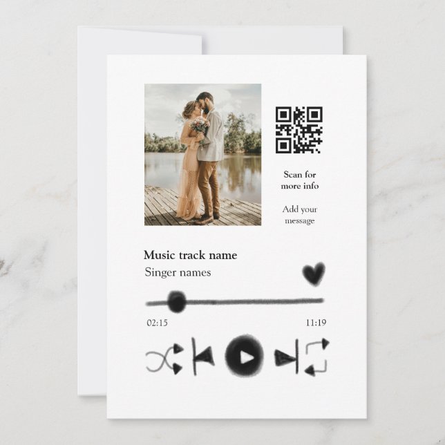 Invitación Reproductor de música pareja personalizada código  (Anverso)