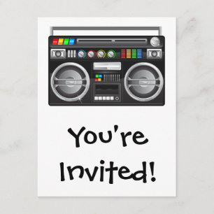 Invitación reproductor gráfico retro boombox