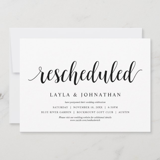 Invitación Reprogramado, Boda Cambiar la fecha (Anverso)