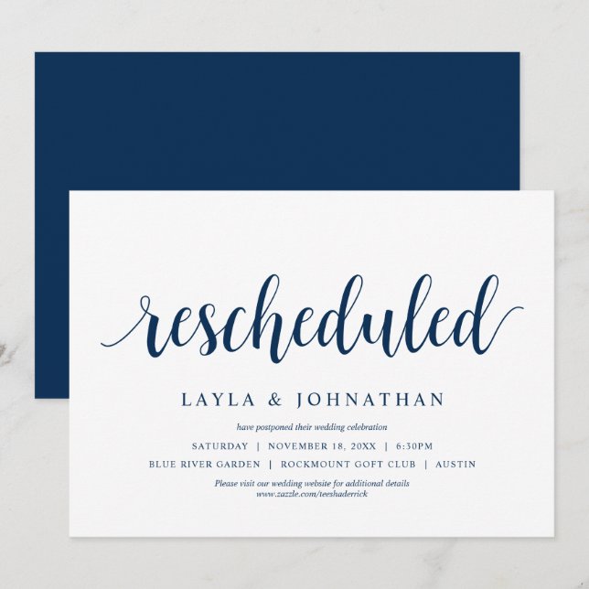 Invitación Reprogramado, cambio de fecha de boda (Anverso / Reverso)