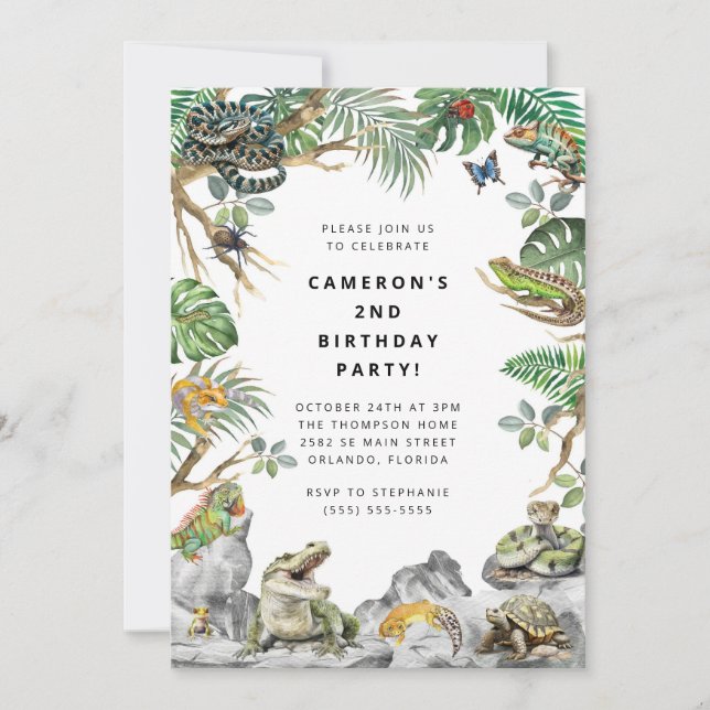 Invitación Reptile Slither Crawl Snake Turtle Birthday  (Anverso)