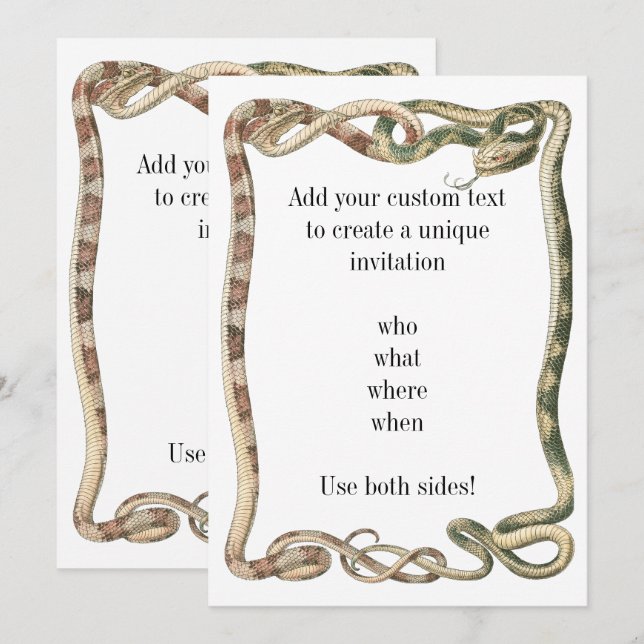 Invitación Reptiles Antiguos, Serpientes o Víboras Entrelazad (Anverso / Reverso)