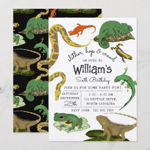 Invitación Reptiles, moluscos y anfibios niños cumpleaños Kra