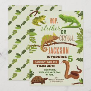 Invitación Reptiles Ranas de la fiesta de cumpleaños de la se