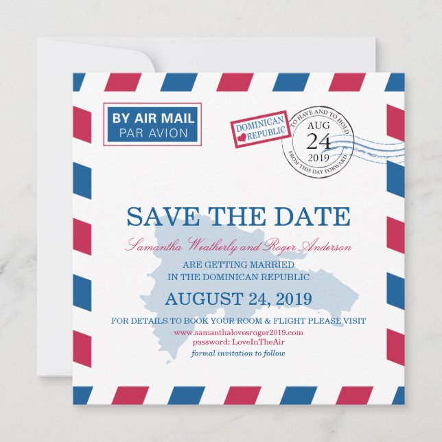 Invitación República Dominicana Correo Aéreo Boda Save The Da (Anverso)