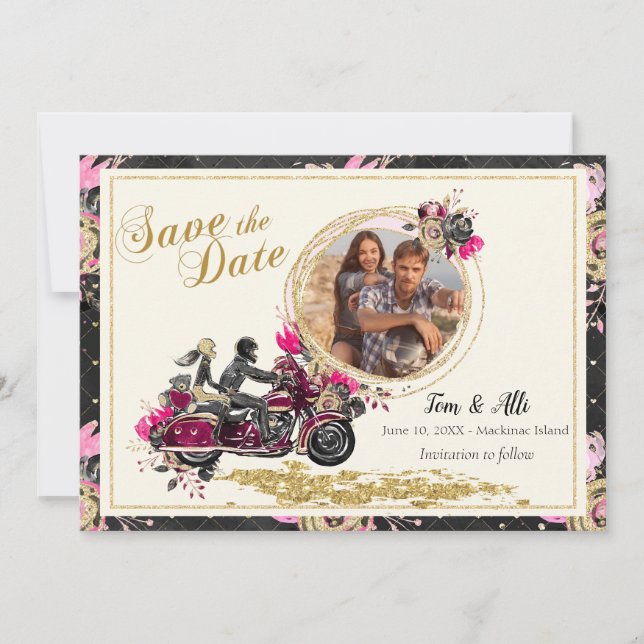 Invitación Reserva de la foto de la boda de la motocicleta la (Anverso)
