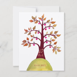 Invitación Reserva del oro que el árbol del boda del otoño de