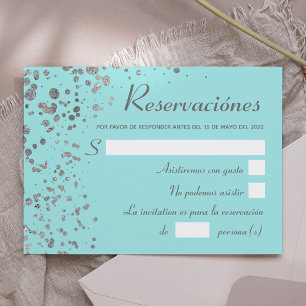 Invitación Reserva española Blue Silver, Quinceanera RSVP