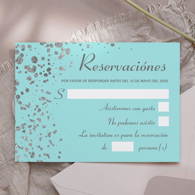 Invitación Reserva española Blue Silver, Quinceanera RSVP (Subido por el creador)