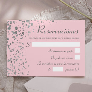 Invitación Reserva española rosa plateado, Quinceanera RSVP