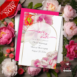 Invitación Reserva la fecha | Audaz Y Hermosa Peony Scarlet