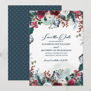 Invitación Reserva la fecha. Azul turbio Boda de Burgundy B
