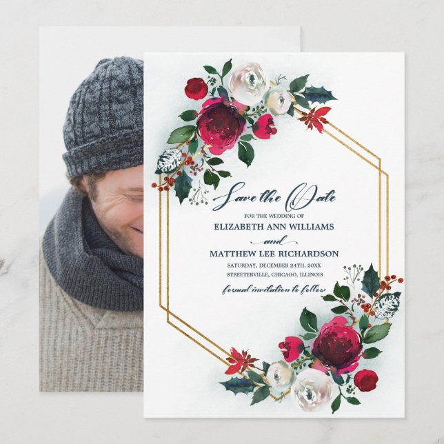 Invitación Reserva la fecha. Azul turbio | Foto de Boda de Bo (Anverso / Reverso)