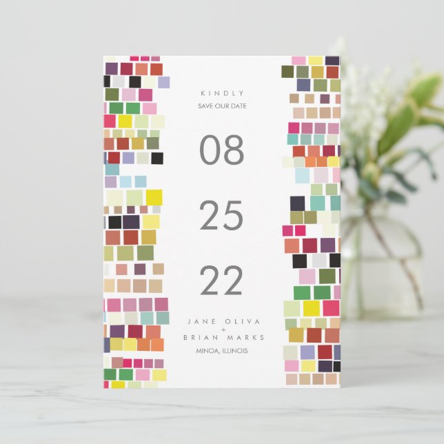 Invitación Reserva la fecha | Bazar de colores (Anverso de pie)