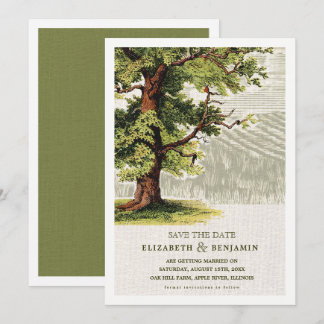 Invitación Reserva la fecha. Boda de arbusto de roble vintage
