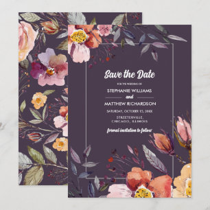 Invitación Reserva la fecha. Boda de Plum Fall Flowers