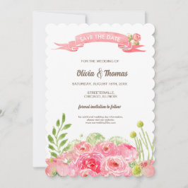 Invitación Reserva la fecha. Boda de Rosas de acuarela románt