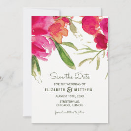 Invitación Reserva la fecha. Boda Floral Verde de Fuchsia