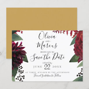 Invitación Reserva la fecha   Elegante Floral de Borgoña Mars