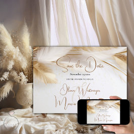 Invitación Reserva la fecha | Elegantes pampas bohemias de or