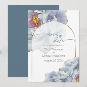 Invitación Reserva la fecha   Floral azul turbio y líaca exót