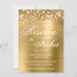 Invitación Reserva la Fecha Foto con Hojalata Dorada Brillant